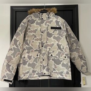Members Only Camouflage Hooded Jacket with Fur Trim